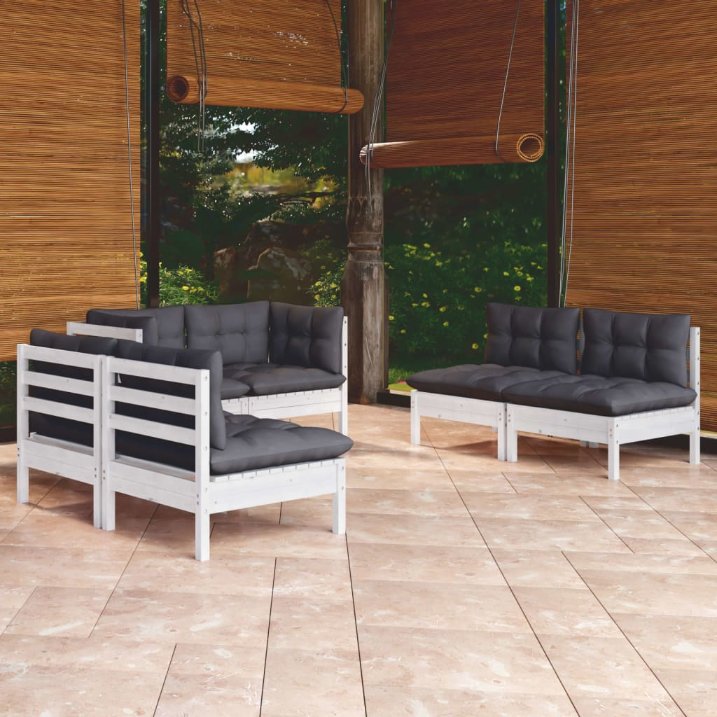 vidaXL 6-tlg. Garten-Lounge-Set mit Grauen Kissen Kiefer Massivholz