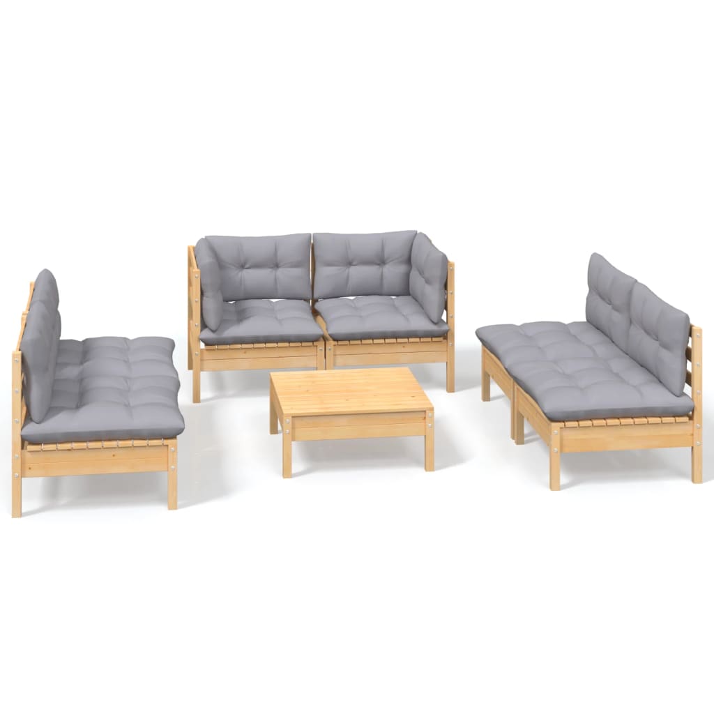 vidaXL 7-tlg. Garten-Lounge-Set mit Grauen Kissen Kiefer Massivholz