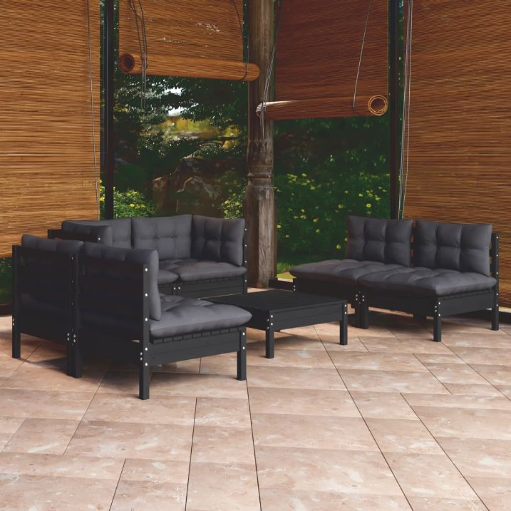 vidaXL 7-tlg. Garten-Lounge-Set mit Grauen Kissen Kiefer Massivholz