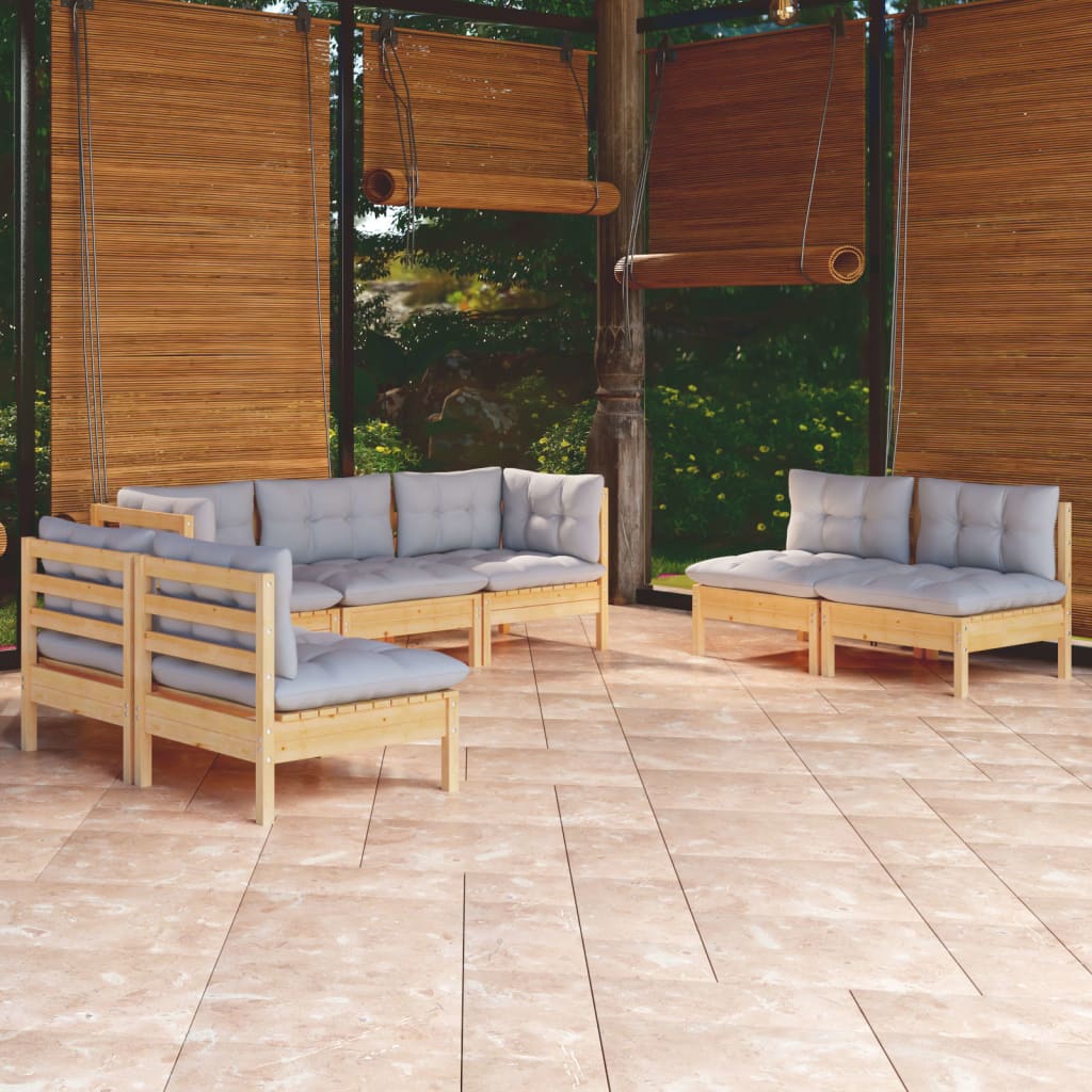 vidaXL 7-tlg. Garten-Lounge-Set mit Grauen Kissen Kiefer Massivholz