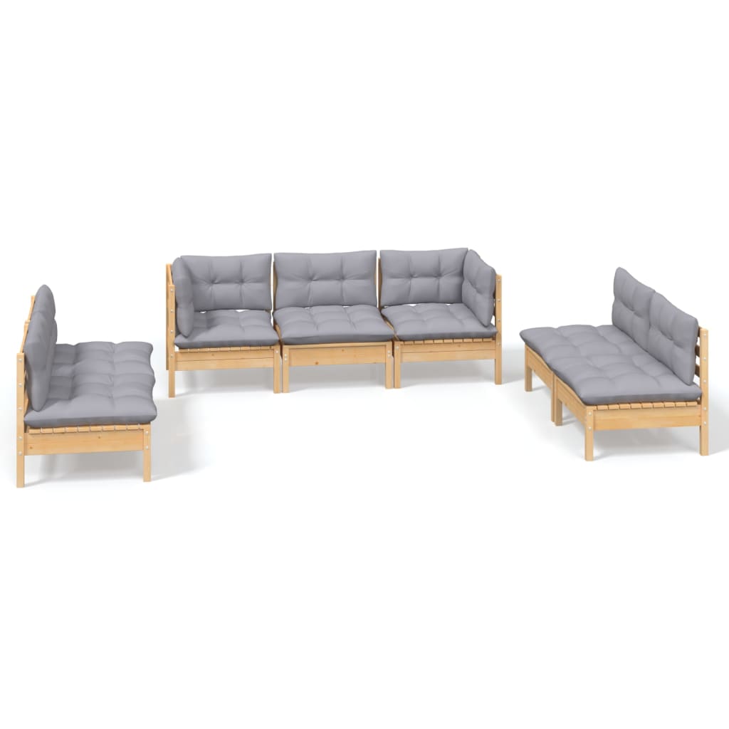 vidaXL 7-tlg. Garten-Lounge-Set mit Grauen Kissen Kiefer Massivholz