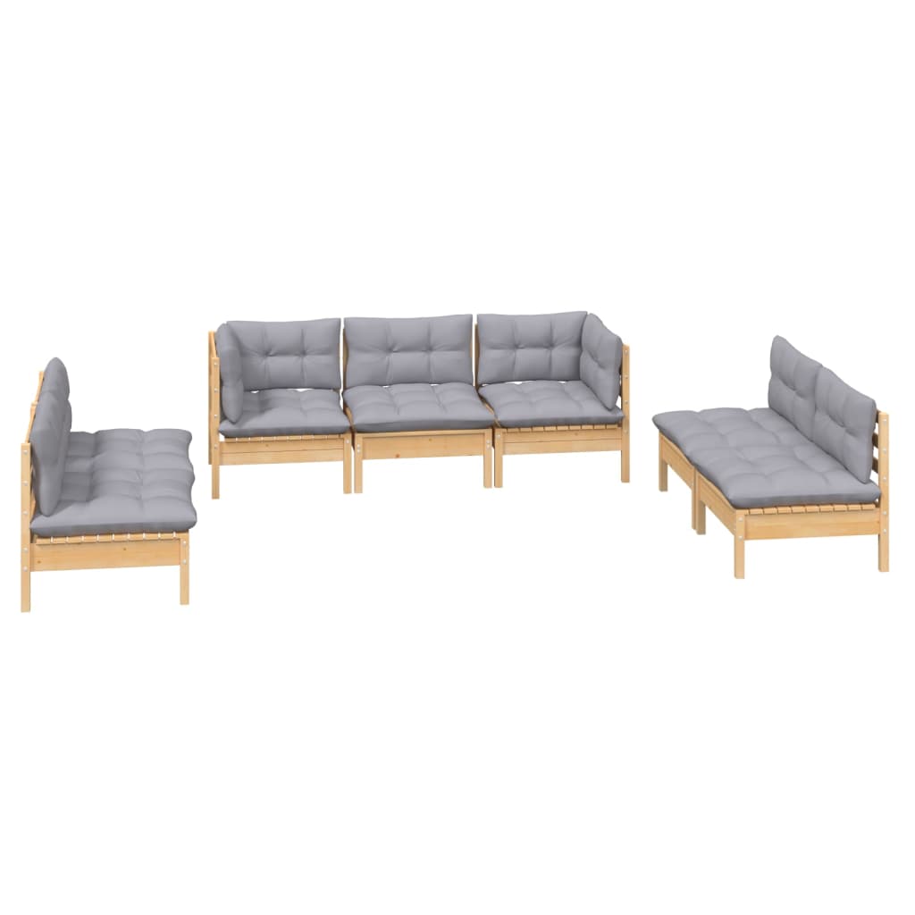vidaXL 7-tlg. Garten-Lounge-Set mit Grauen Kissen Kiefer Massivholz