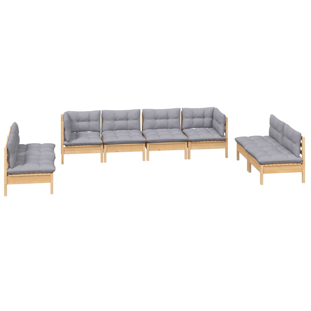 vidaXL 8-tlg. Garten-Lounge-Set mit Grauen Kissen Kiefer Massivholz
