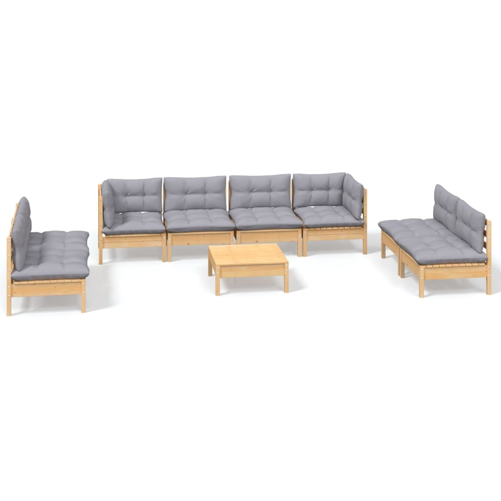 vidaXL 9-tlg. Garten-Lounge-Set mit Grauen Kissen Kiefer Massivholz