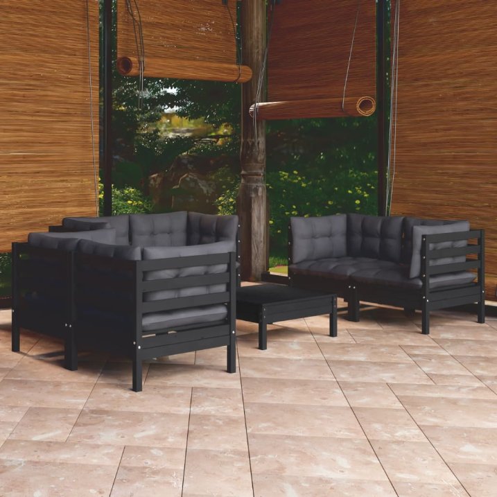 vidaXL 7-tlg. Garten-Lounge-Set mit Grauen Kissen Kiefer Massivholz