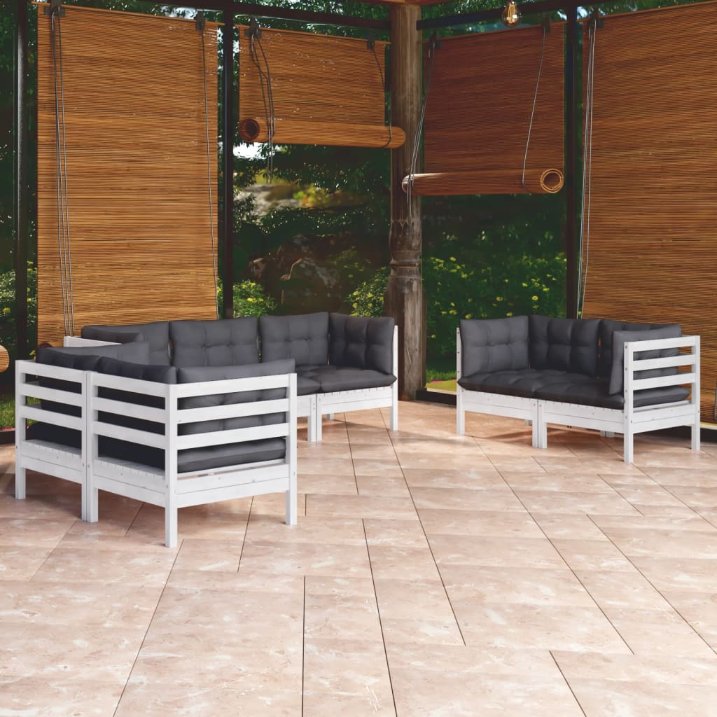 vidaXL 7-tlg. Garten-Lounge-Set mit Grauen Kissen Kiefer Massivholz