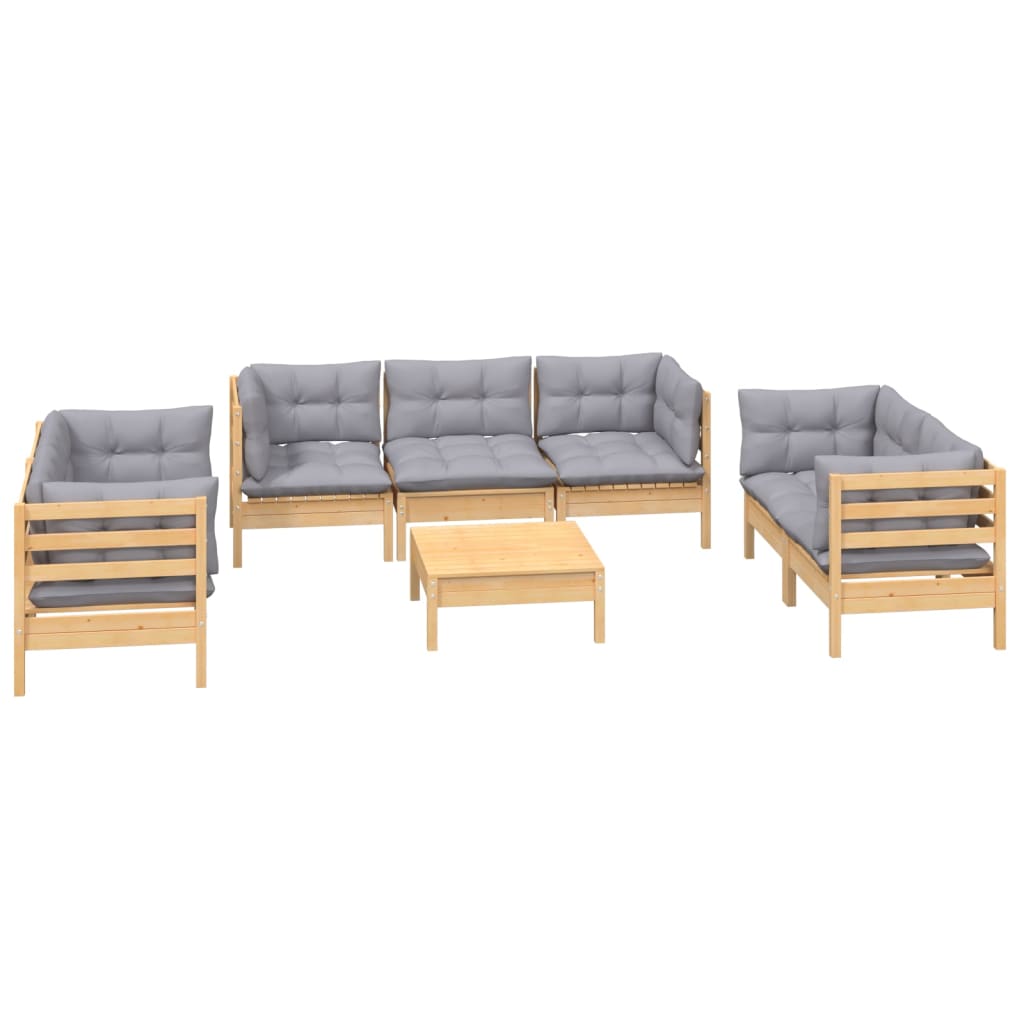vidaXL 8-tlg. Garten-Lounge-Set mit Grauen Kissen Kiefer Massivholz