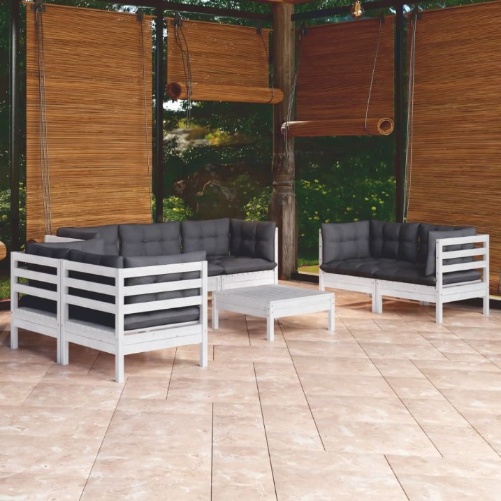 vidaXL 8-tlg. Garten-Lounge-Set mit Grauen Kissen Kiefer Massivholz