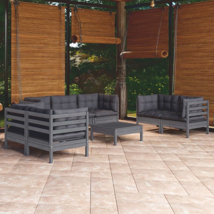 vidaXL 8-tlg. Garten-Lounge-Set mit Grauen Kissen Kiefer Massivholz