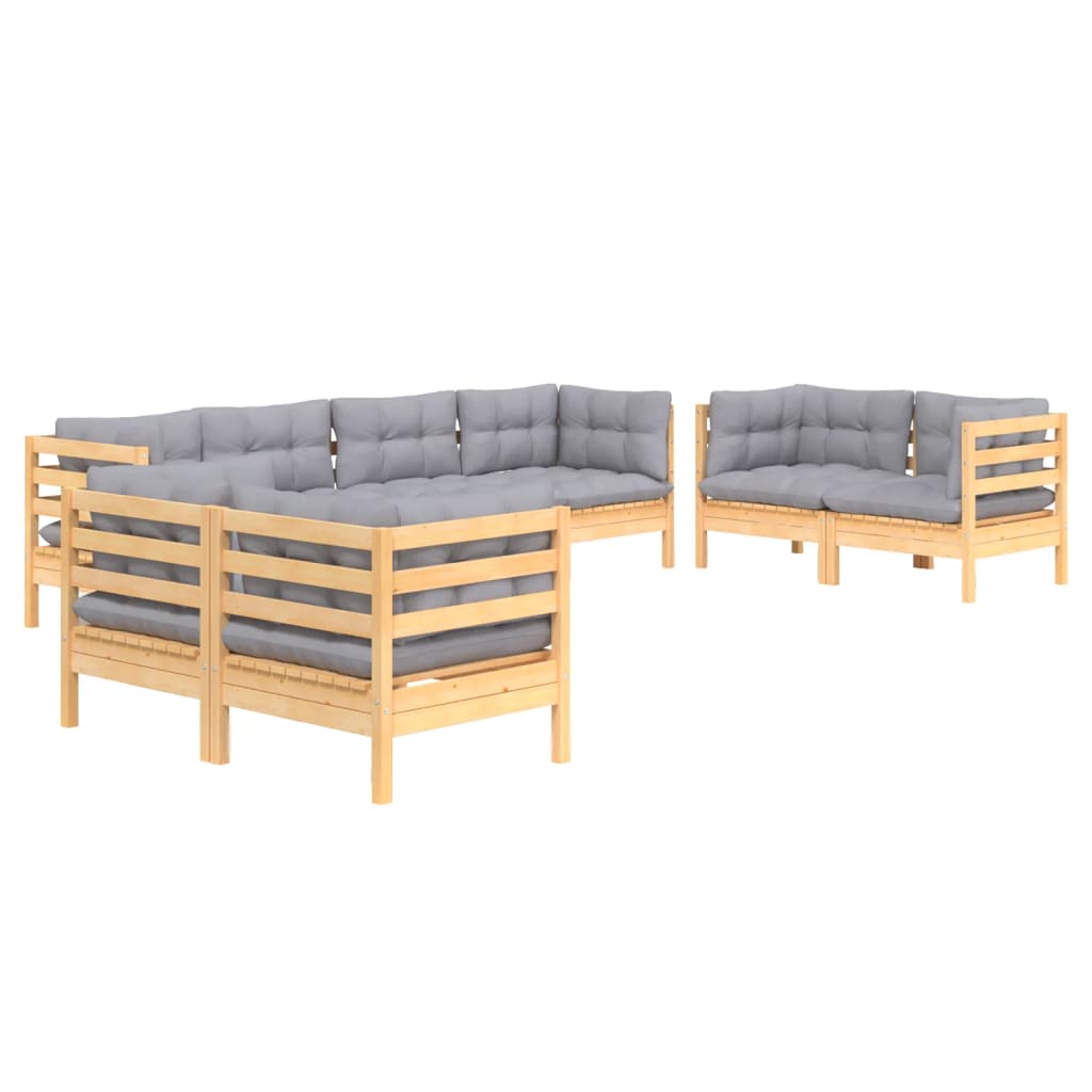 vidaXL 8-tlg. Garten-Lounge-Set mit Grauen Kissen Kiefer Massivholz