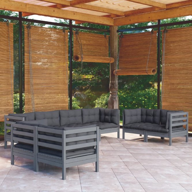 vidaXL 8-tlg. Garten-Lounge-Set mit Grauen Kissen Kiefer Massivholz