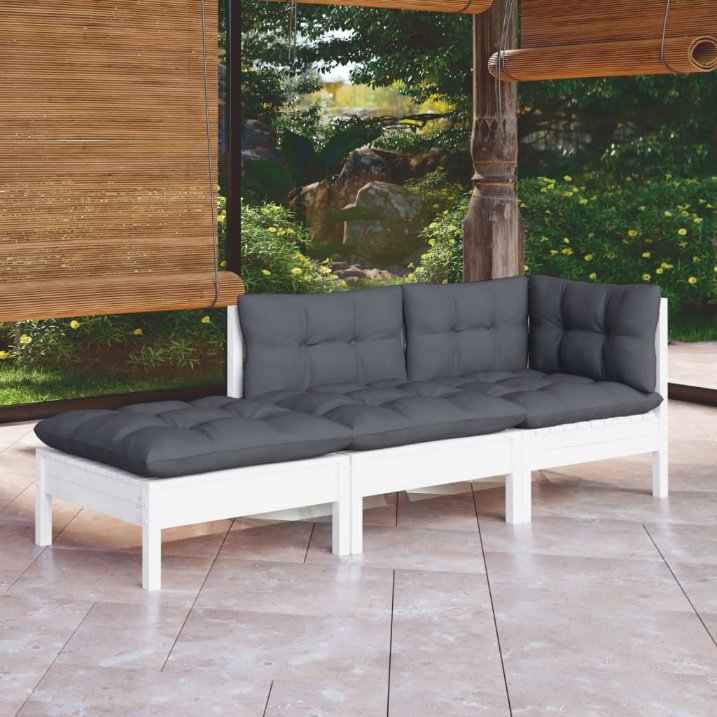 vidaXL 3-tlg. Garten-Lounge-Set mit Grauen Kissen Kiefer Massivholz