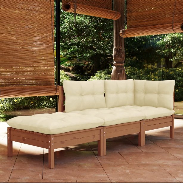 vidaXL 3-tlg. Garten-Lounge-Set mit Grauen Kissen Kiefer Massivholz