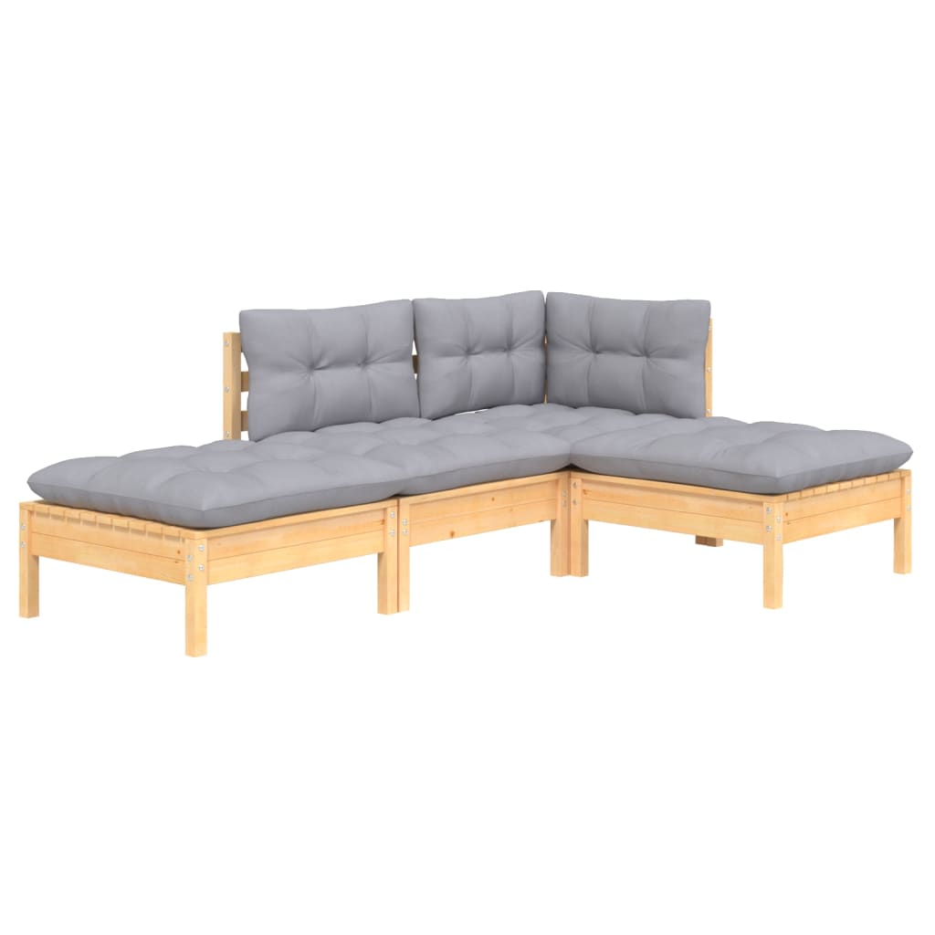 vidaXL 4-tlg. Garten-Lounge-Set mit Grauen Kissen Kiefer Massivholz