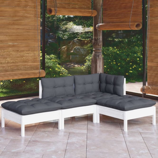 vidaXL 4-tlg. Garten-Lounge-Set mit Grauen Kissen Kiefer Massivholz