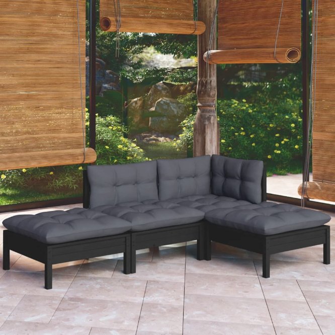 vidaXL 4-tlg. Garten-Lounge-Set mit Grauen Kissen Kiefer Massivholz