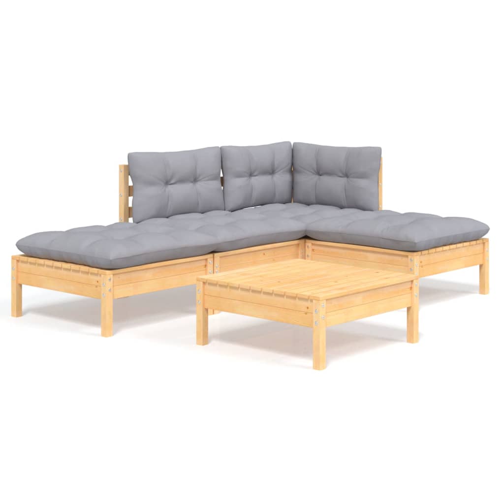 vidaXL 5-tlg. Garten-Lounge-Set mit Grauen Kissen Kiefernholz