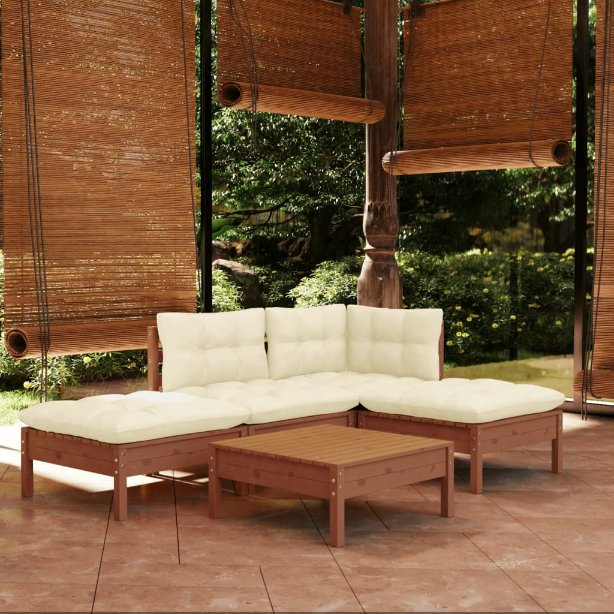 vidaXL 5-tlg. Garten-Lounge-Set mit Grauen Kissen Kiefernholz
