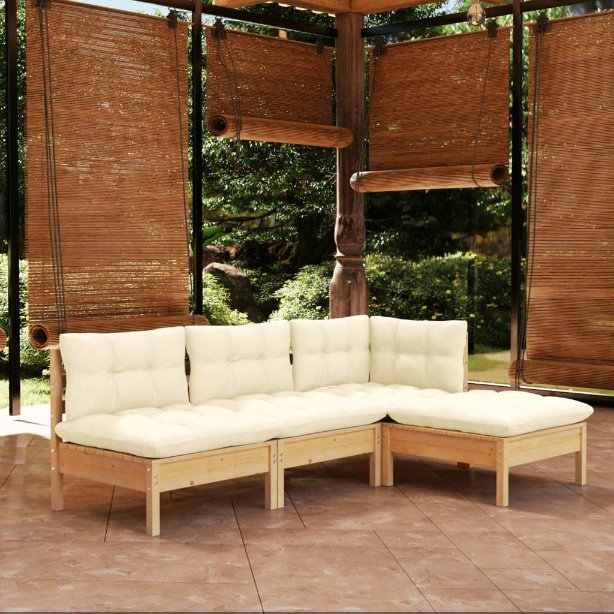 vidaXL 4-tlg. Garten-Lounge-Set mit Grauen Kissen Kiefernholz