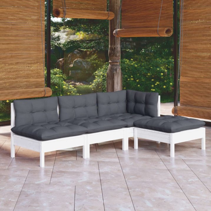 vidaXL 4-tlg. Garten-Lounge-Set mit Grauen Kissen Kiefernholz