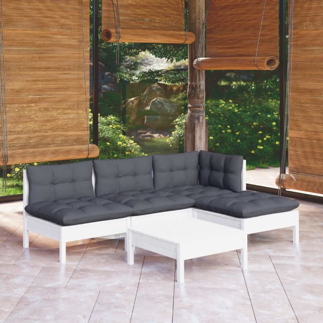 vidaXL 5-tlg. Garten-Lounge-Set mit Grauen Kissen Kiefernholz