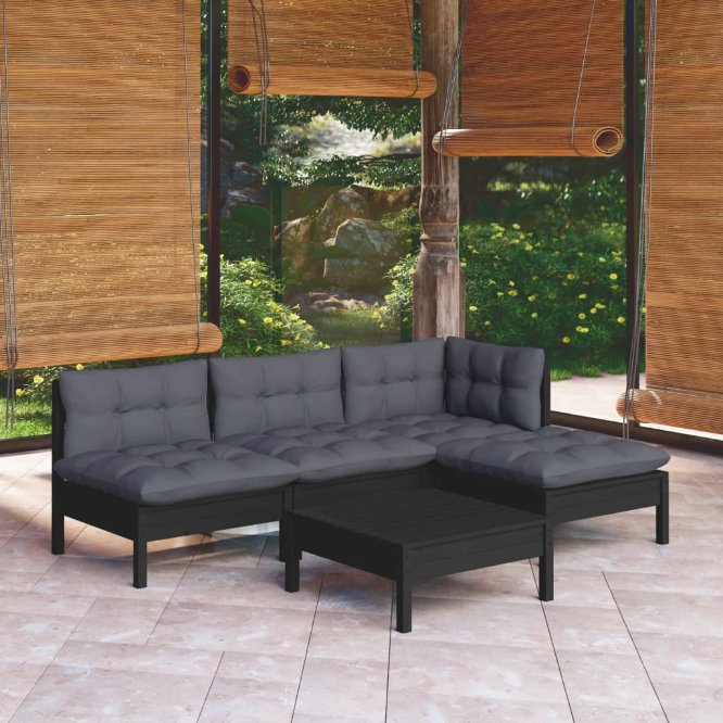 vidaXL 5-tlg. Garten-Lounge-Set mit Grauen Kissen Kiefernholz