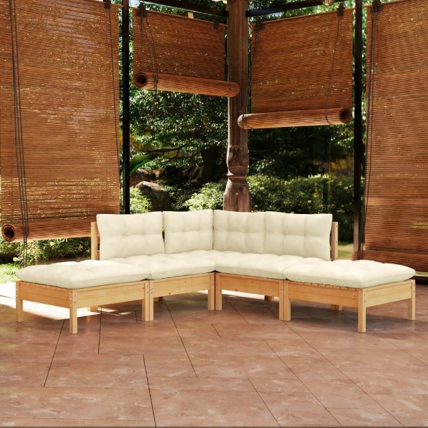 vidaXL 5-tlg. Garten-Lounge-Set mit Grauen Kissen Kiefernholz