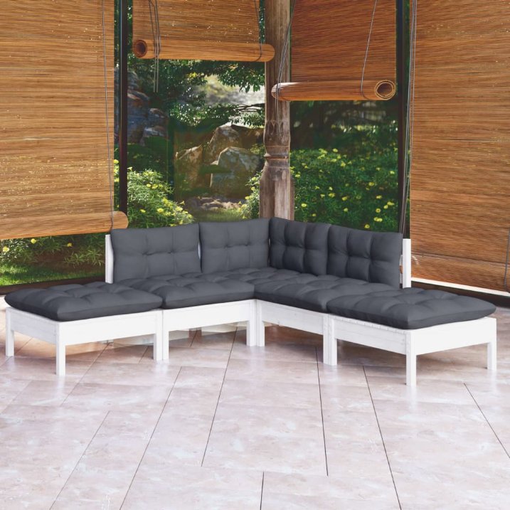 vidaXL 5-tlg. Garten-Lounge-Set mit Grauen Kissen Kiefernholz