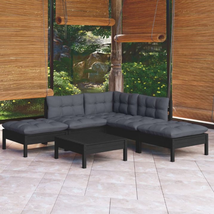 vidaXL 6-tlg. Garten-Lounge-Set mit Grauen Kissen Kiefernholz