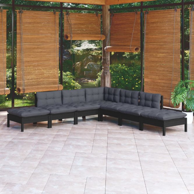 vidaXL 7-tlg. Garten-Lounge-Set mit Grauen Kissen Kiefernholz
