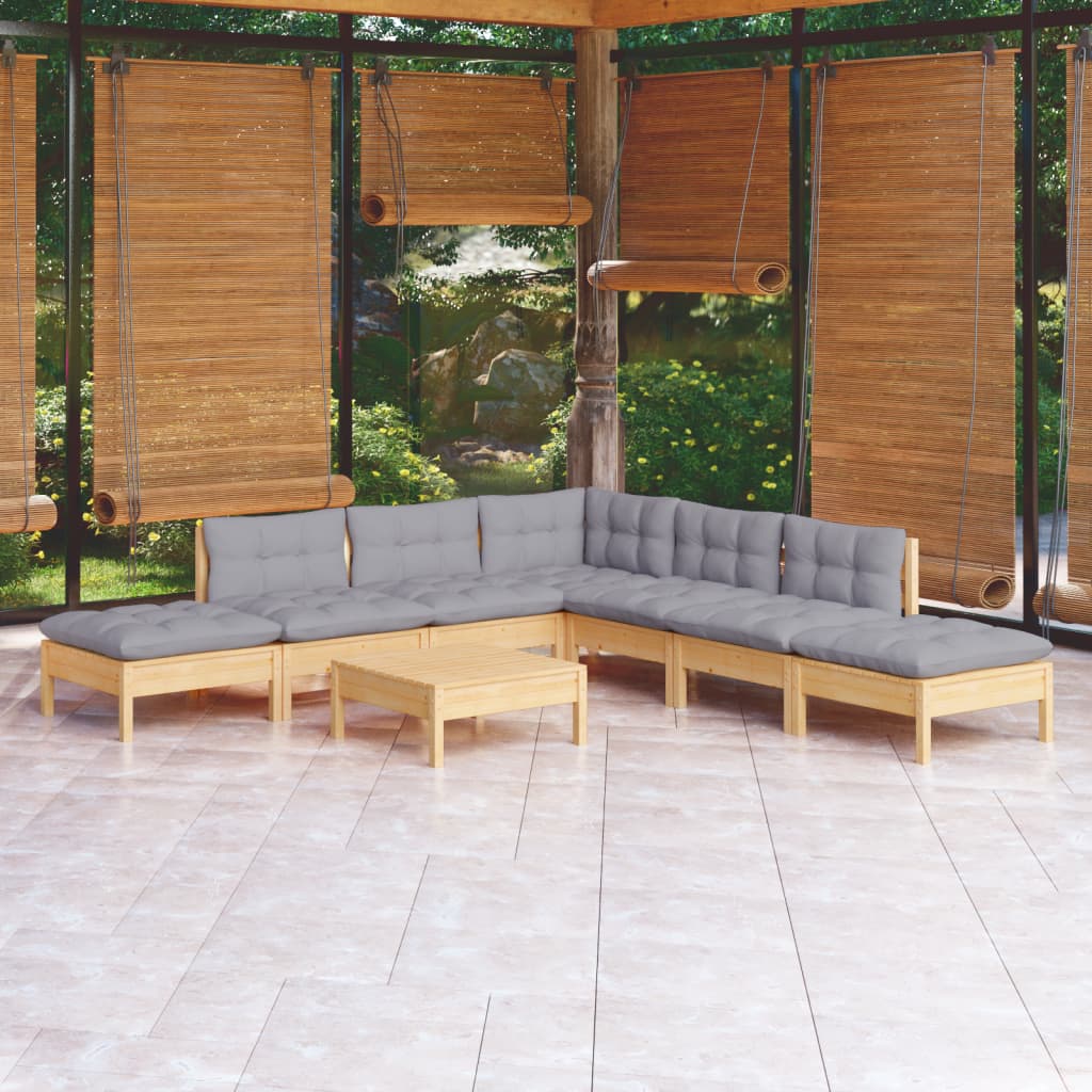 vidaXL 8-tlg. Garten-Lounge-Set mit Grauen Kissen Kiefernholz
