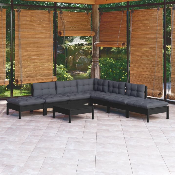 vidaXL 8-tlg. Garten-Lounge-Set mit Grauen Kissen Kiefernholz