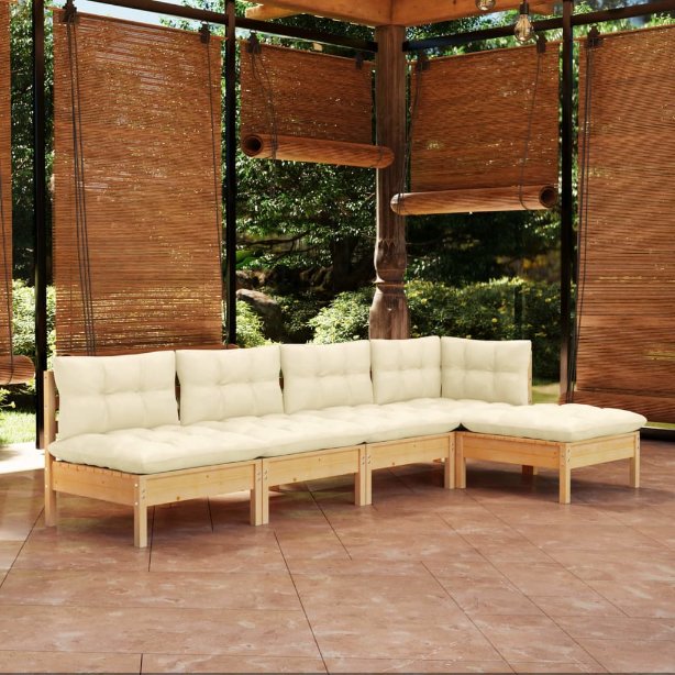 vidaXL 5-tlg. Garten-Lounge-Set mit Grauen Kissen Kiefernholz
