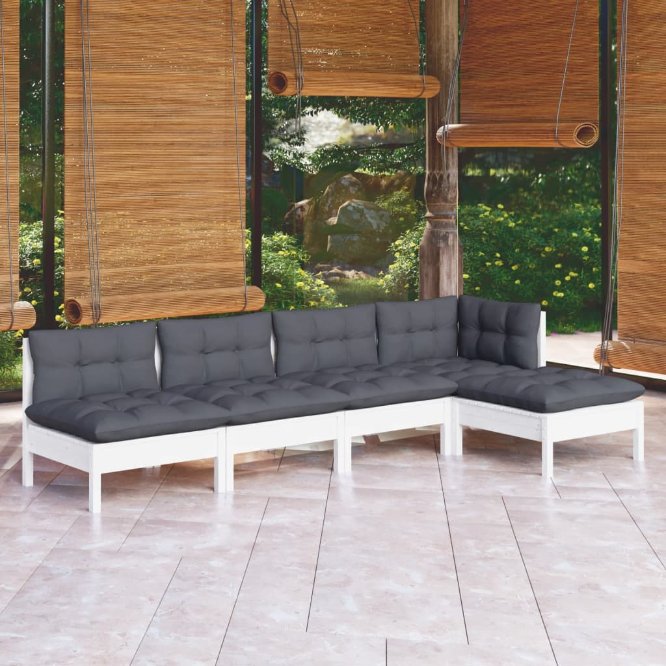 vidaXL 5-tlg. Garten-Lounge-Set mit Grauen Kissen Kiefernholz