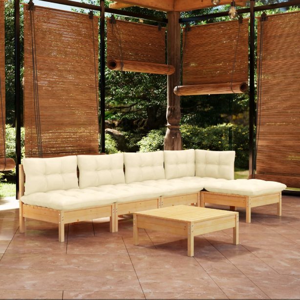 vidaXL 6-tlg. Garten-Lounge-Set mit Grauen Kissen Kiefernholz