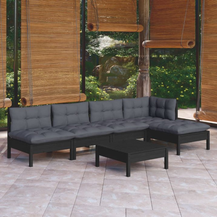 vidaXL 6-tlg. Garten-Lounge-Set mit Grauen Kissen Kiefernholz