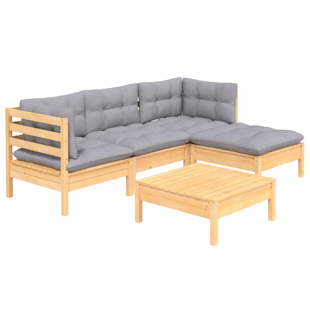 vidaXL 5-tlg. Garten-Lounge-Set mit Grauen Kissen Kiefernholz
