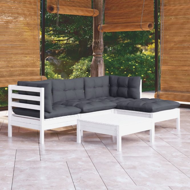 vidaXL 5-tlg. Garten-Lounge-Set mit Grauen Kissen Kiefernholz