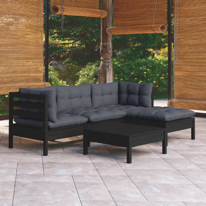 vidaXL 5-tlg. Garten-Lounge-Set mit Grauen Kissen Kiefernholz