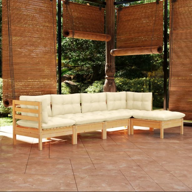 vidaXL 5-tlg. Garten-Lounge-Set mit Grauen Kissen Kiefernholz