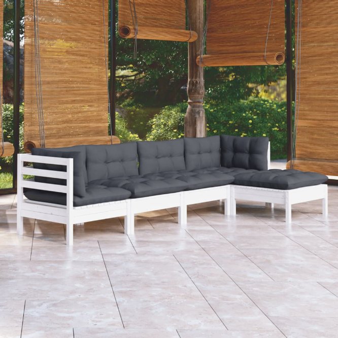 vidaXL 5-tlg. Garten-Lounge-Set mit Grauen Kissen Kiefernholz