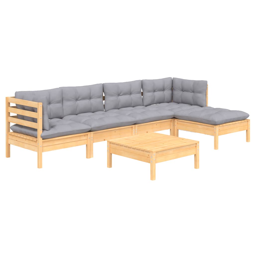 vidaXL 6-tlg. Garten-Lounge-Set mit Grauen Kissen Kiefernholz