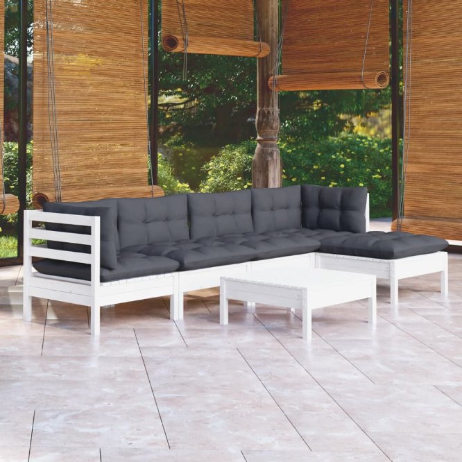 vidaXL 6-tlg. Garten-Lounge-Set mit Grauen Kissen Kiefernholz