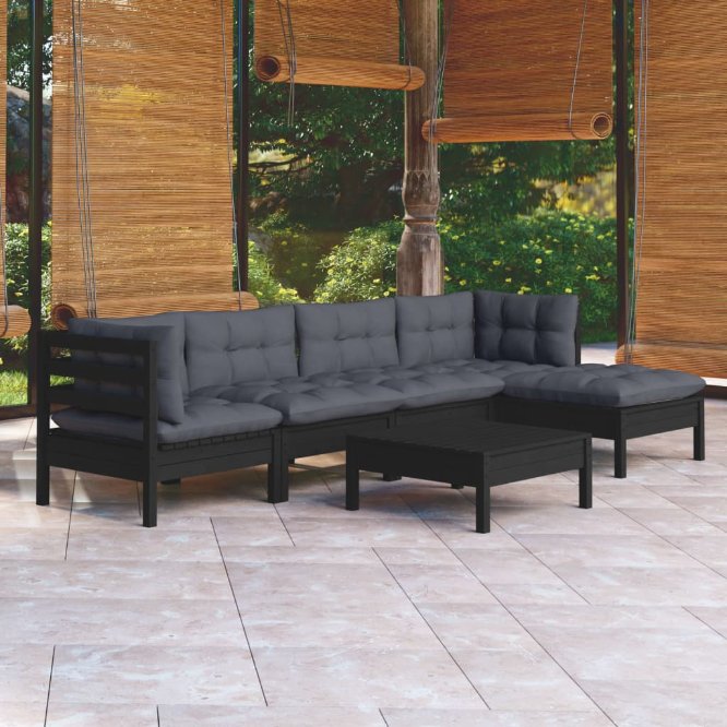 vidaXL 6-tlg. Garten-Lounge-Set mit Grauen Kissen Kiefernholz