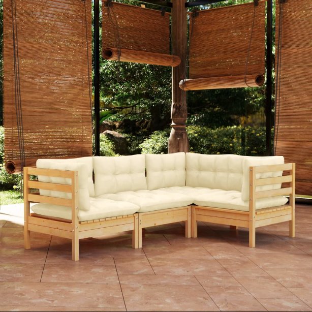 vidaXL 4-tlg. Garten-Lounge-Set mit Grauen Kissen Kiefernholz