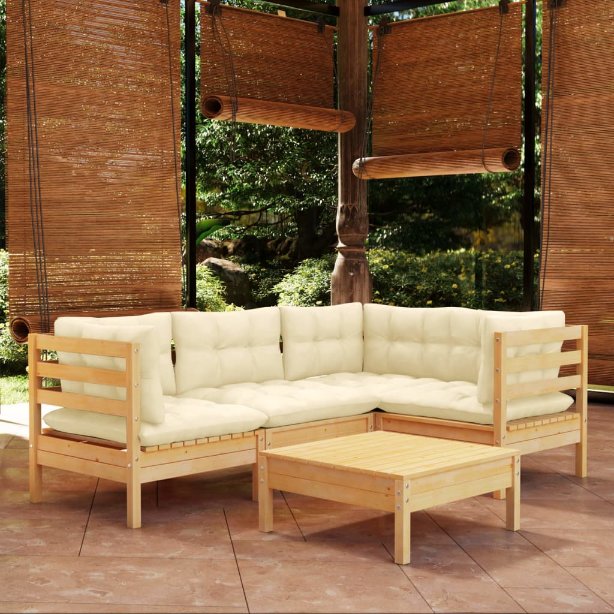 vidaXL 5-tlg. Garten-Lounge-Set mit Grauen Kissen Kiefernholz