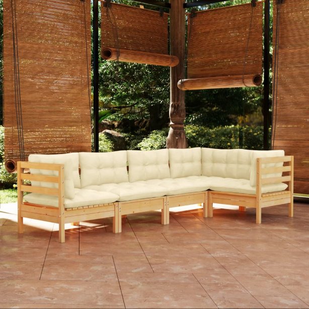 vidaXL 5-tlg. Garten-Lounge-Set mit Grauen Kissen Kiefernholz