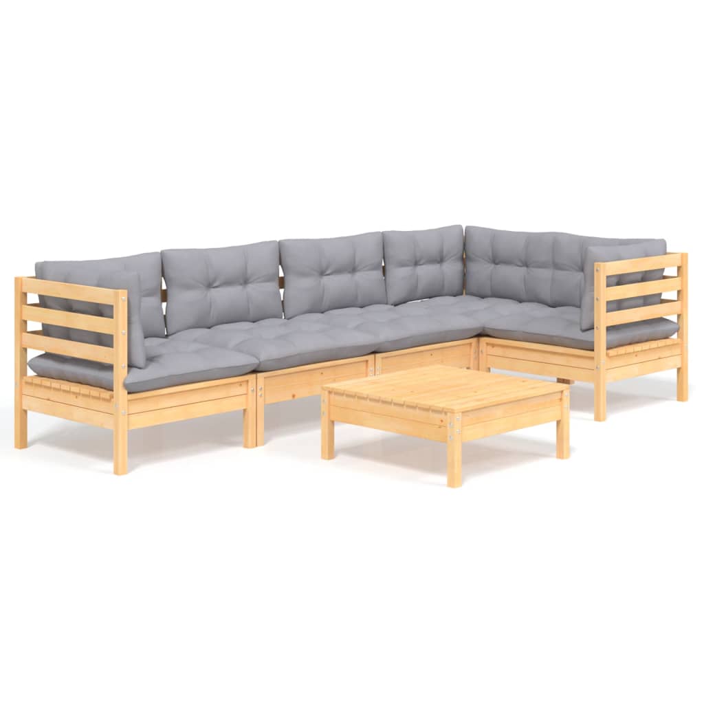 vidaXL 6-tlg. Garten-Lounge-Set mit Grauen Kissen Kiefernholz