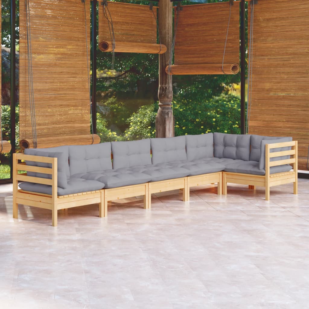 vidaXL 6-tlg. Garten-Lounge-Set mit Grauen Kissen Kiefernholz