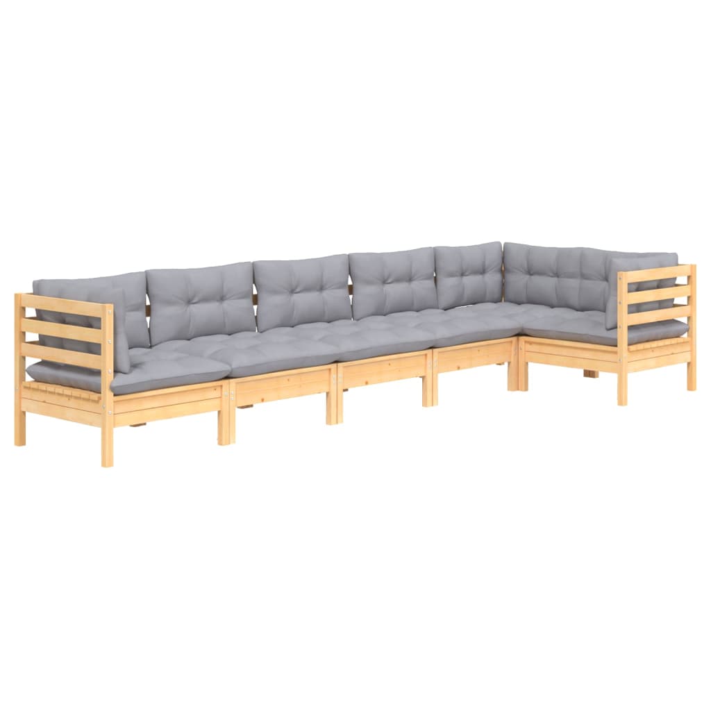 vidaXL 6-tlg. Garten-Lounge-Set mit Grauen Kissen Kiefernholz
